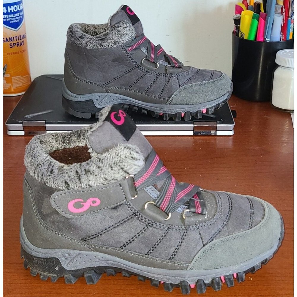 Ablanczoom Women's Winter Boots Size  5.5 Faux Fur Warm! Gray with Pink